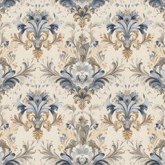 seamless victorian pattern in blue, grey and bei Generative AI