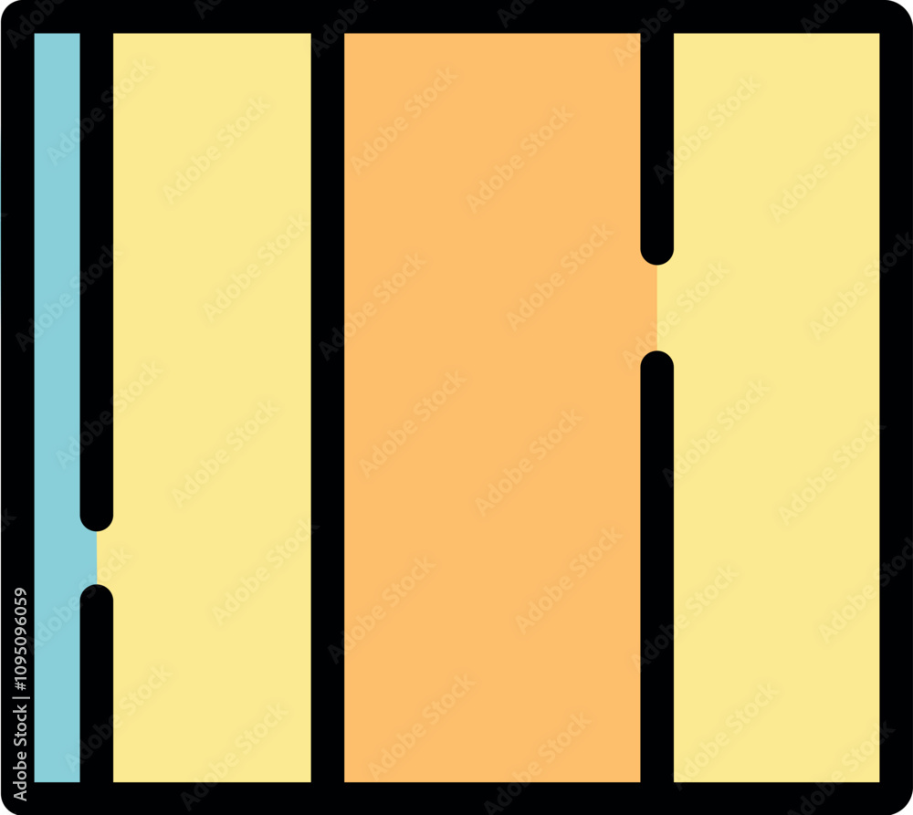 Poster square divided into sections with different colors symbolizing data analysis, information processing