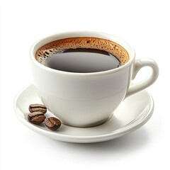 Cup of delicious coffee with rich aroma and smooth texture, isolated on a clean white background, emphasizing its inviting warmth and perfect simplicity for beverage-themed designs and inspirations.