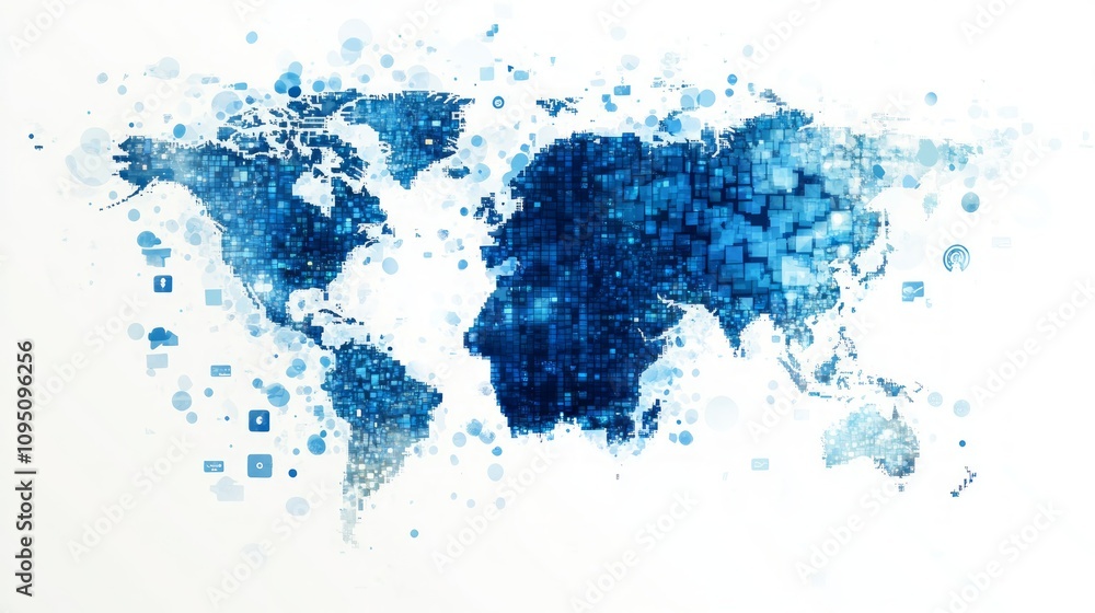 Aufkleber abstract blue world map with digital data points.