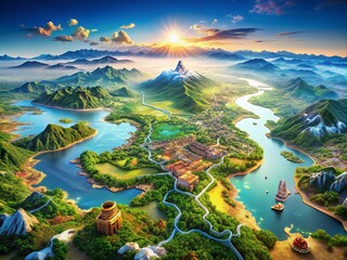 Stunning Aerial Landscape of China with a Detailed Map Overlay Highlighting Major Cities and Geographic Features, Perfect for Travel and Educational Purposes