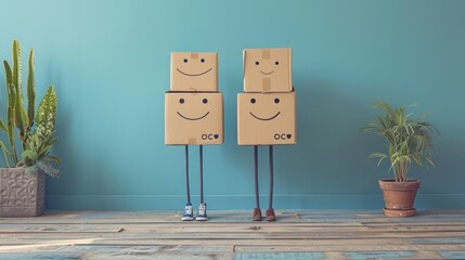 Happy cardboard boxes with legs.