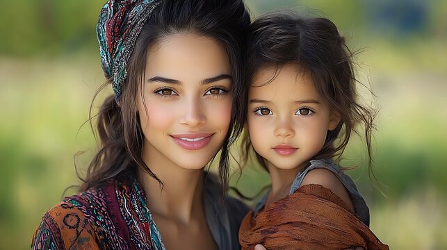 A mother with her child, both representing different ethnicities, spending quality time together in a park, demonstrating inclusivity and authenticity in family dynamics. Ultra-Realistic, Photo 