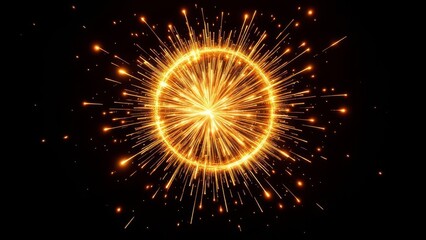 Naklejka premium Silhouetted gold fireworks, a circular celebratory design.