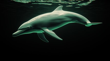 Glowing Dolphin Leaping in Dark Ocean Bioluminescent Plankton 3D Render