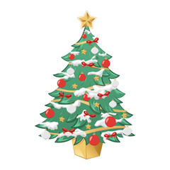 Christmas tree with decoration, garland and snow on branch