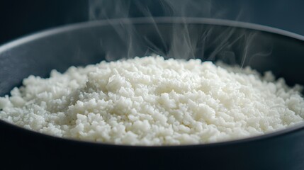 Steaming Bowl of Fluffy White Rice Ready to Serve as a Delicious Side Dish or Ingredient for Culinary Creations in Cozy Kitchen Setting