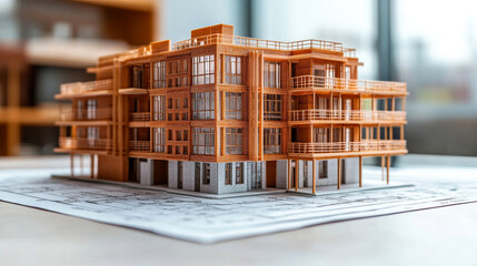 Architectural model of a modern building design showcasing intricate details in studio