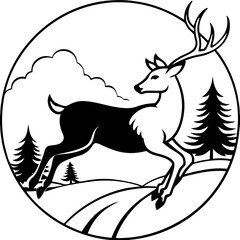 silhouette of a deer mid leap in a natural setting