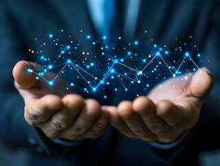 Photo - Businessman Holding Glowing Network Connection