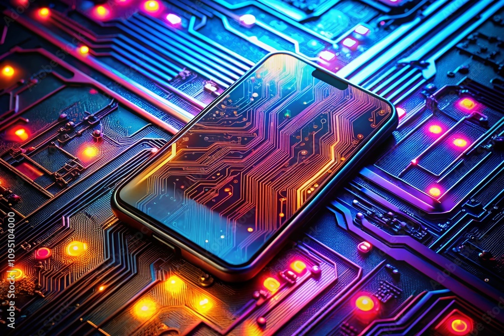 Poster stunning circuitry phone background for tech enthusiasts featuring intricate patterns and vibrant co