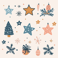 Vector set of cute Christmas Elements concepts