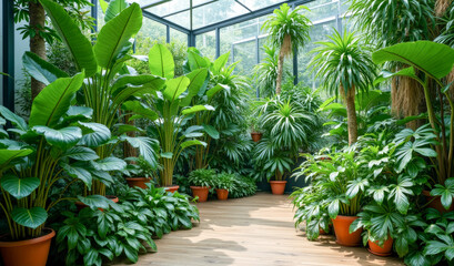 Fototapeta premium enclosed patio with tropical plants