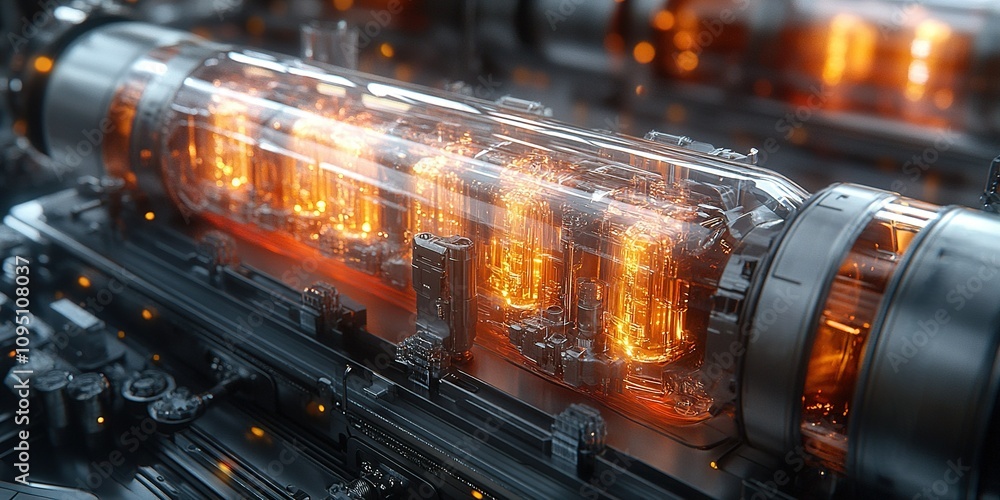 Poster intricate internal mechanism showcasing glowing components inside a futuristic device