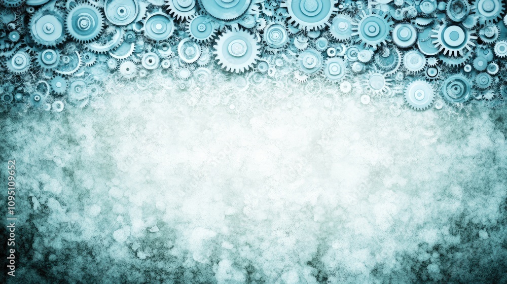 Poster intricate arrangement of blue gears and cogs against a textured background for design, technology, a