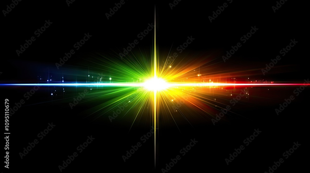 Poster vibrant rays of colorful light breaking through darkness with sparkles and flares for abstract art a