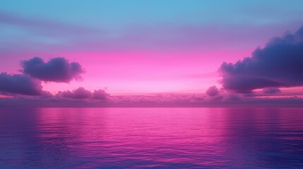 Serene Pink Purple Ocean Sunset Calm Seascape Dreamy Sky