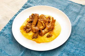 Traditional and rustic Brazilian dish, free-range chicken with polenta. Real food