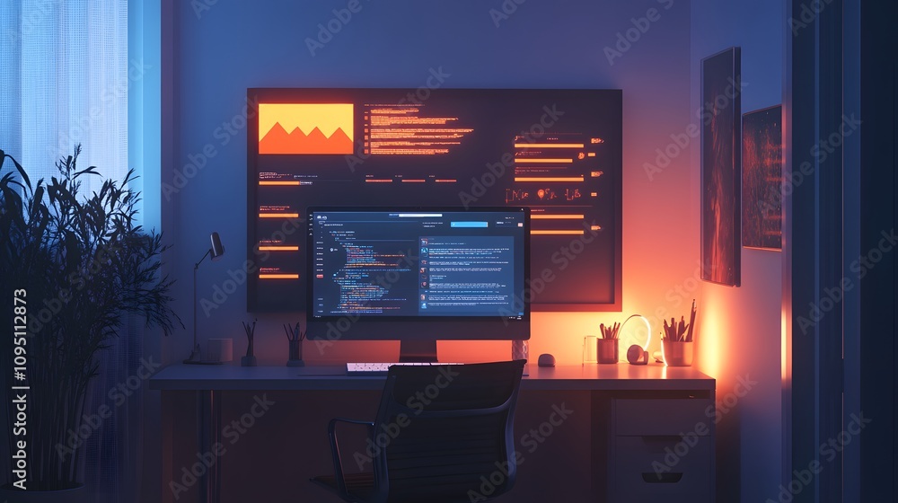 Poster A minimalist workspace showcasing gamified productivity tools with 3D glowing task pathways and 2D rewards progress. 4k resolution, Cinematic Scene