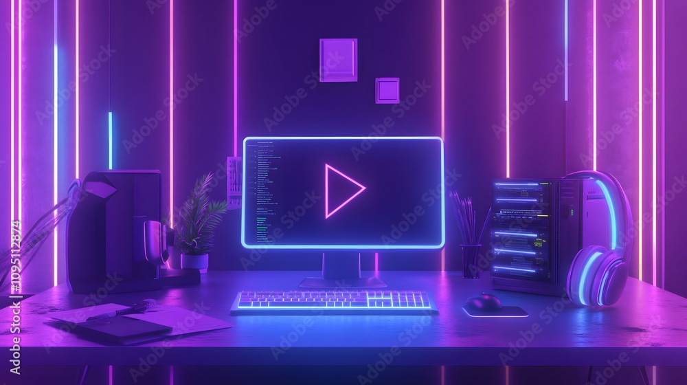 Poster A minimalist workspace showcasing gamified productivity tools with 3D glowing task pathways and 2D rewards progress. 4k resolution, Cinematic Scene