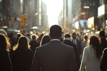 Fototapeta premium Gray Suit Commuter Walking Busy City Street