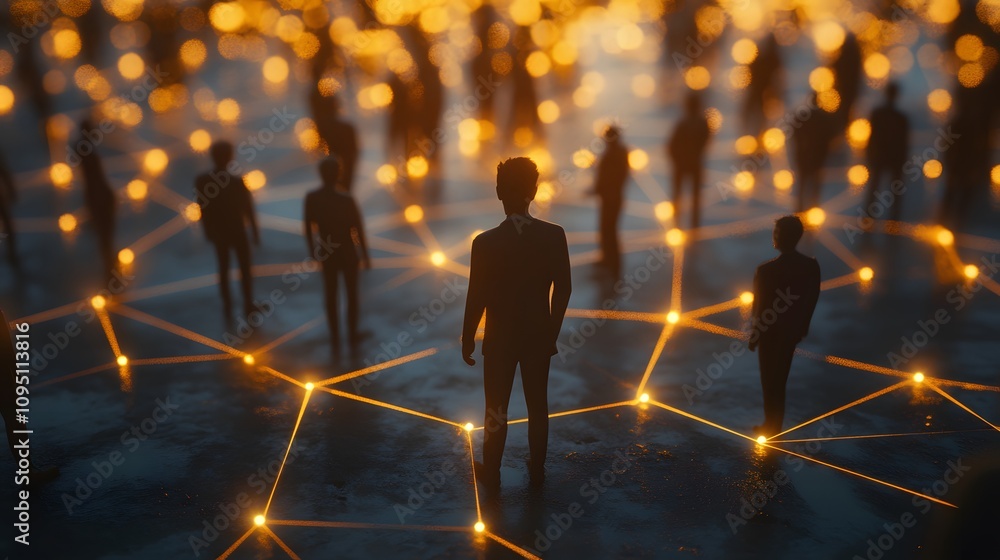 Poster A professional presenting AI-generated 3D glowing team alignment pathways complemented by 2D actionable task markers. 4k resolution, Cinematic Scene