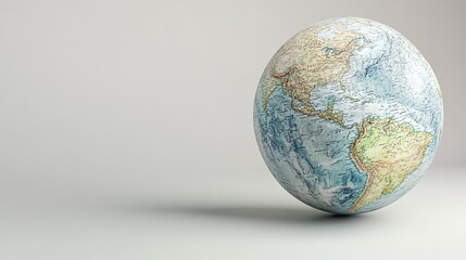 Detailed globe on light background with ample copy space