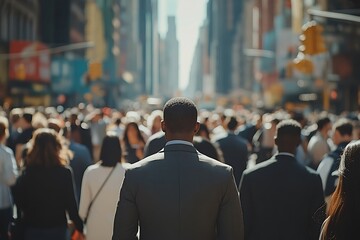 Obraz premium Gray Suit, Anonymous Man Walking Busy City Street