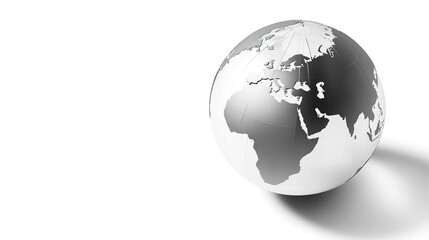 Fototapeta premium Monochrome globe on white with shadow and space.