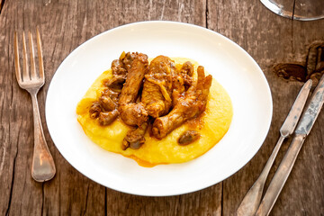 Traditional and rustic Brazilian dish, free-range chicken with polenta. Real food