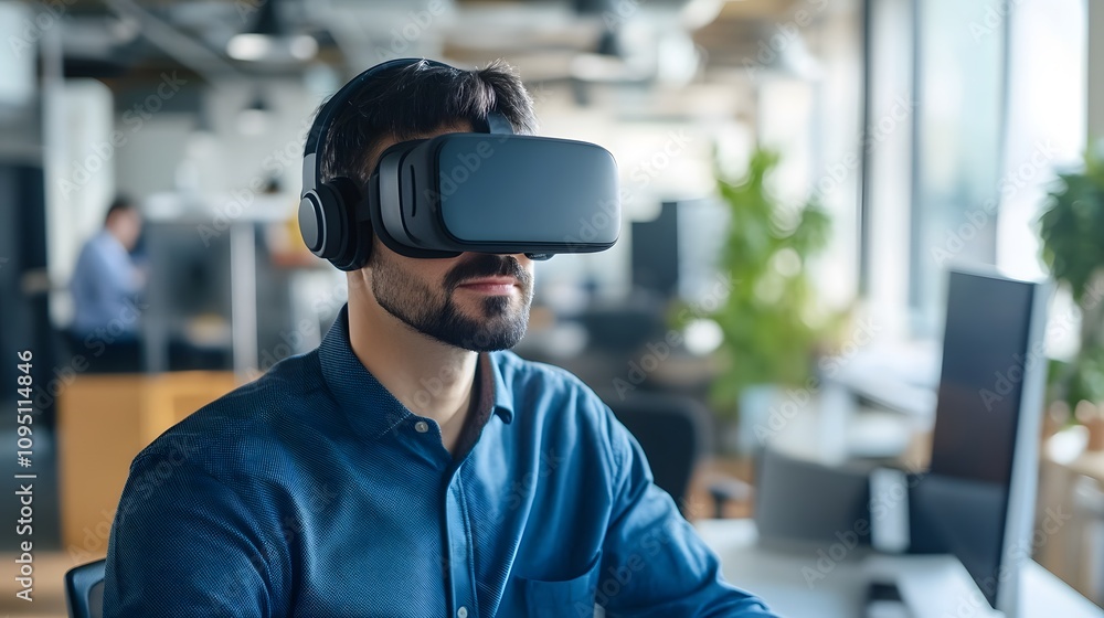 Aufkleber A professional analyzing VR-generated 3D operational models with 2D task alignment metrics for productivity training. 4k resolution, Cinematic Scene