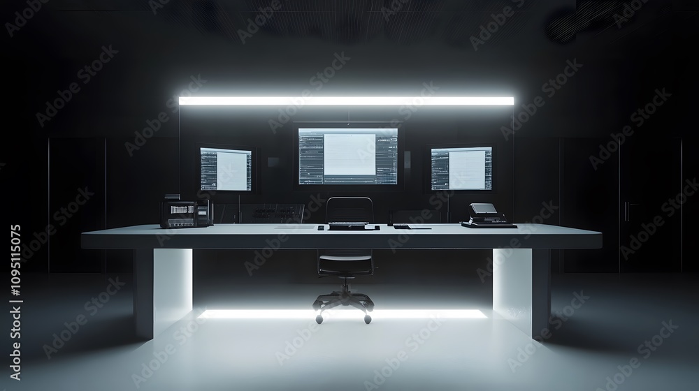Poster A minimalist training lab integrating 3D glowing operational task modules with 2D live success indicators for trainees. 4k resolution, Cinematic Scene
