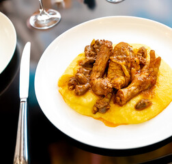 Traditional and rustic Brazilian dish, free-range chicken with polenta. Real food