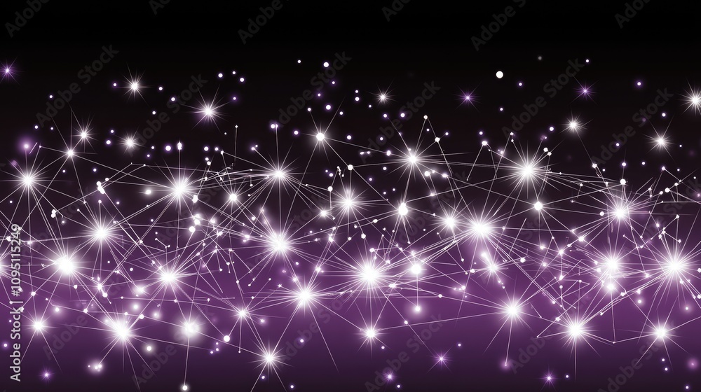 Poster stunning abstract background of sparkling stars and glowing light particles in a deep purple and bla