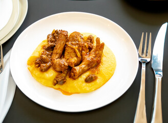 Traditional and rustic Brazilian dish, free-range chicken with polenta. Real food