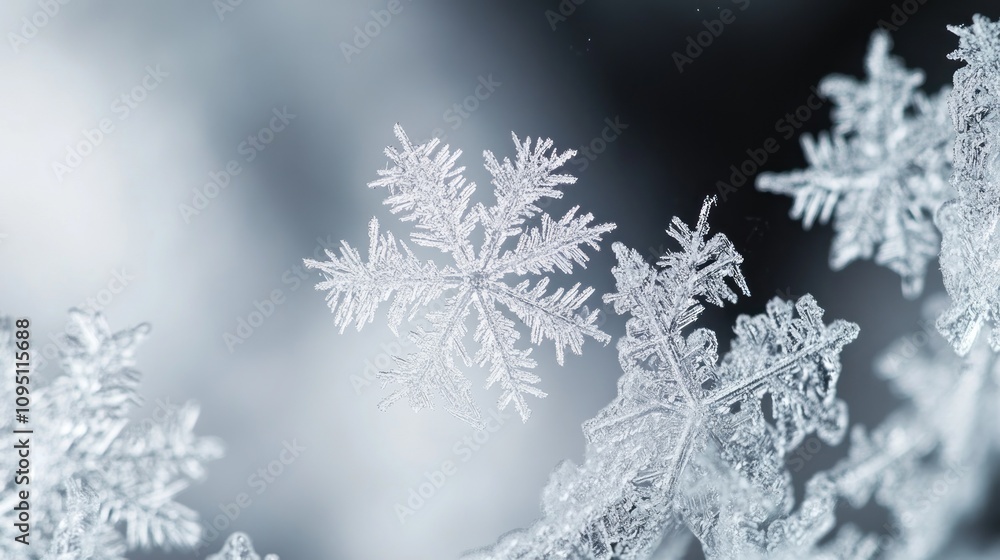 Poster a detailed close-up of a delicate snowflake