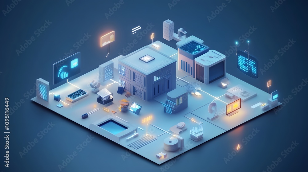 Poster A professional presenting IoT-enabled productivity tools with 3D glowing workflow paths and 2D task summaries. 4k resolution, Cinematic Scene
