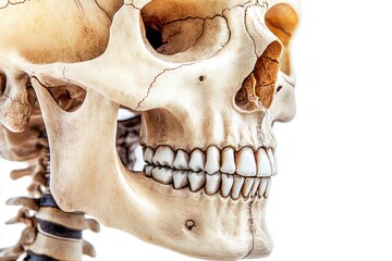 A human skull with a missing jaw, great for depicting crime scenes, horror themes or medical illustrations