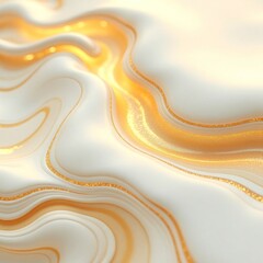 close-up view of smooth flowing surface with luxurious glossy texture, white or cream surface with wavy patterns of sparkling gold glitter embedded within it. digital wallpaper for devices concept.