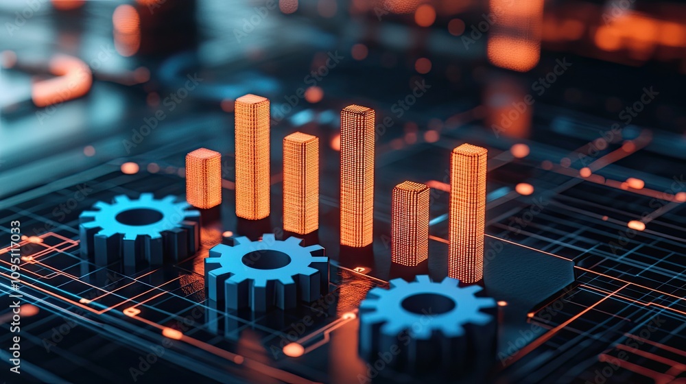 Poster modern data analysis concept with graphs and gears on a high-tech digital background for business an