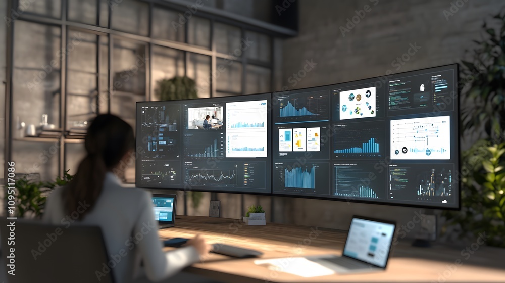Poster A collaborative workspace equipped with IoT-powered productivity dashboards displaying 3D glowing task progress visuals and 2D team feedback. 4k resolution, Cinematic Scene