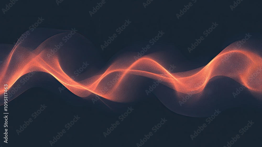 Poster abstract wave patterns in vibrant shades of orange and black, illustrating movement and fluidity, pe