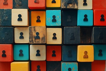 Handcrafted Wooden Blocks Diverse Team, Social Structure Concept