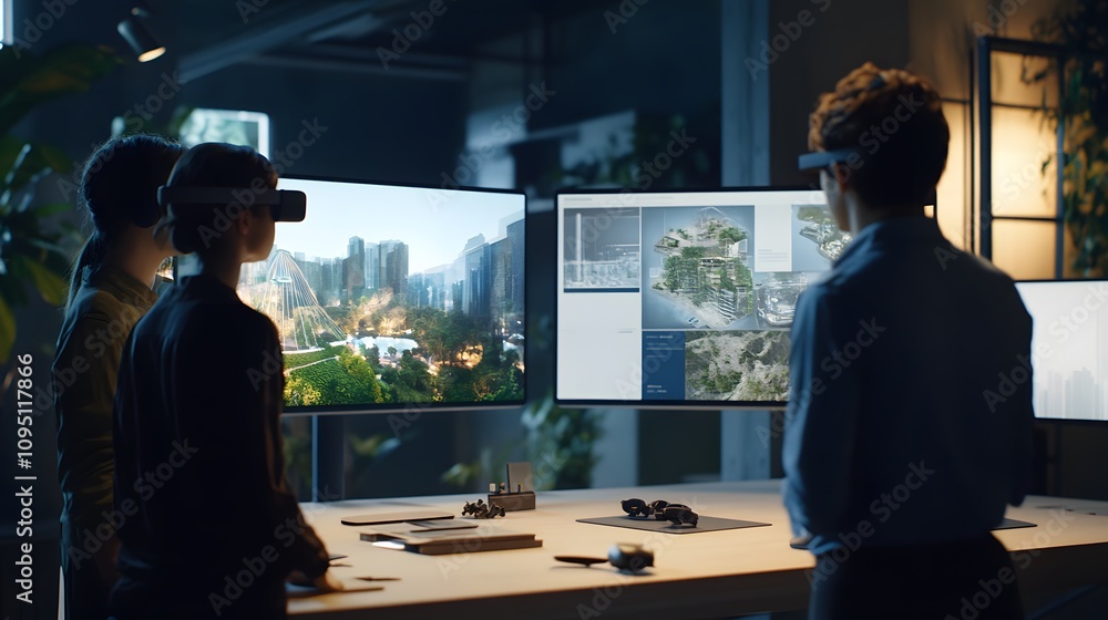 Poster a hybrid workspace showcasing ar-assisted decision-making platforms for collaborative teams. 4k reso