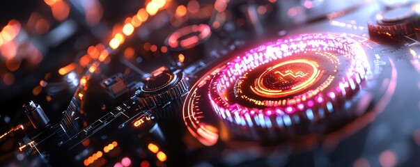 Futuristic Abstract Interface with Neon Lights and Technological Elements Perfect for Science Fiction, Gaming, and Digital Media Projects