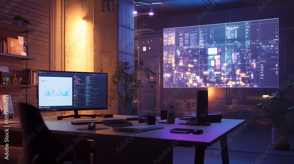 Poster a hybrid workspace showcasing ar-based project sharing platforms. 4k resolution, cinematic scene