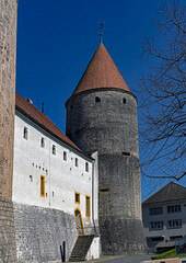 Castle wall and tower. City Yverdon-les-Bain, Switzerland   © Mikhail Blajenov