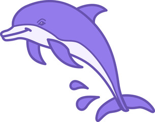 Obraz premium Dolphin Color Icon. Vector Illustration. Mammal, Fish. Cute Dolphin with Fins. Marine Animals Concept