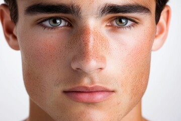 Obraz premium A close-up shot of a person's face featuring prominent freckles