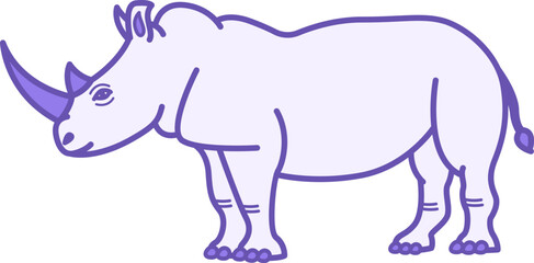 Rhino Color Icon. Vector Illustration. Large Mammal. Rhinoceros with Massive Body, Thick Limbs, and Horn on Muzzle. Animal Concept